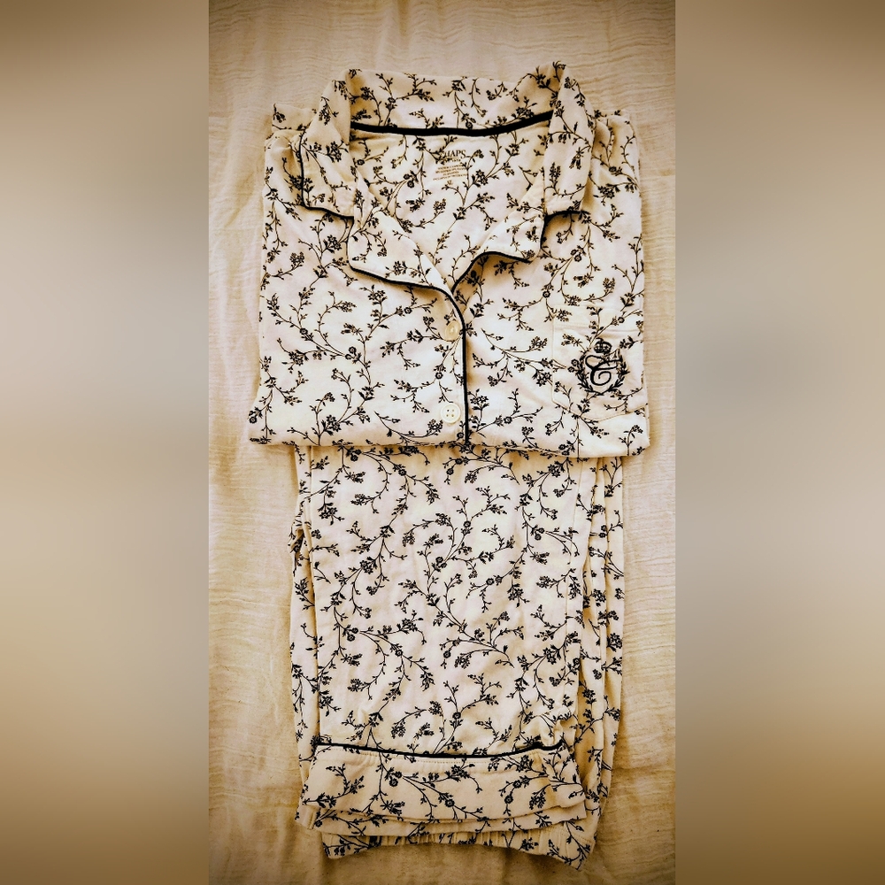 Black & White Floral Chaps Cotton Blend Pajamas Monogram C Two Piece XL